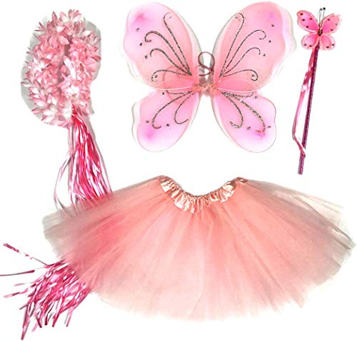 Tante Tina Schmetterling Kostüm Mädchen - 4-teiliges Mädchen Kostüm Schmetterling mit Tüllrock, Flügel, Zauberstab und Haarkranz - Rosa - geeignet für Kinder von 2 bis 8 Jahren von Tante Tina