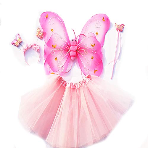 Tante Tina Schmetterling Kostüm Mädchen - 4-teiliges Mädchen Kostüm Schmetterling mit Tüllrock, Flügel, Zauberstab und Haarreif - Rosa - geeignet für Kinder von 2 bis 8 Jahren von Tante Tina