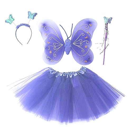 Tante Tina Schmetterling Kostüm Mädchen - 4-teiliges Mädchen Kostüm Schmetterling mit Tüllrock, Flügel, Zauberstab und Haarreif - Violett - geeignet für Kinder von 2 bis 8 Jahren von Tante Tina