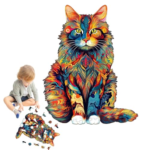 Katzenpuzzle für Erwachsene, Katzenpuzzle | Holzpuzzle in Katzenform – Puzzles in Tierform, einzigartige Katzenholzpuzzle für Erwachsene von Tanxemery