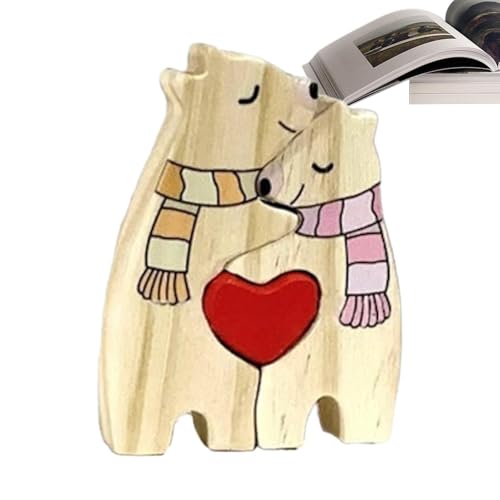 Puzzle Familie Bär, Puzzle Familie Bär aus Holz, niedliches Cartoon-Bär-Puzzle mit Schal und Herz, Weihnachts-Tischdekoration, Holzfigur zum Aufhängen von Tanxemery