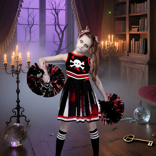 Tanxemery Cheerleader Kostüm Für Mädchen, Gruseliges Halloween Kostüm, Mädchen Für Bühnenauftritte Konzerte Cosplay Schule Karneval Maskerade von Tanxemery