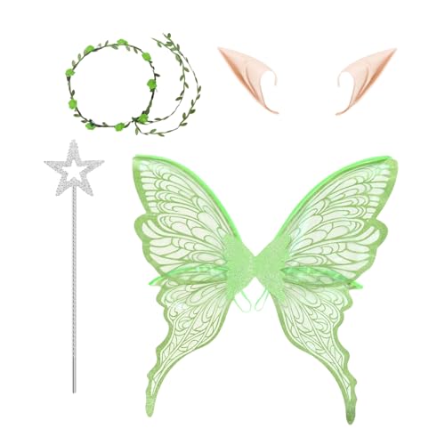 Tanxier Cosplay Schmetterlingsfee Outfit | Halloween Kinderkostüm Mit Schmetterlingsflügeln | Elastische Verkleidungs-Accessoires Mit Blumenhaarreif Für Kinder Und Erwachsene von Tanxier