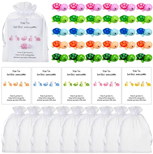 100 Sets inspirierendes Geschenk enthalten 100 "You're Turtley Awesome Animal Pun Thank You" Grußkarten, 100 Mini-Meeresschildkröten-Figuren, 100 Organza-Beutel für Kollegen, Wertschätzung, von TaoBary