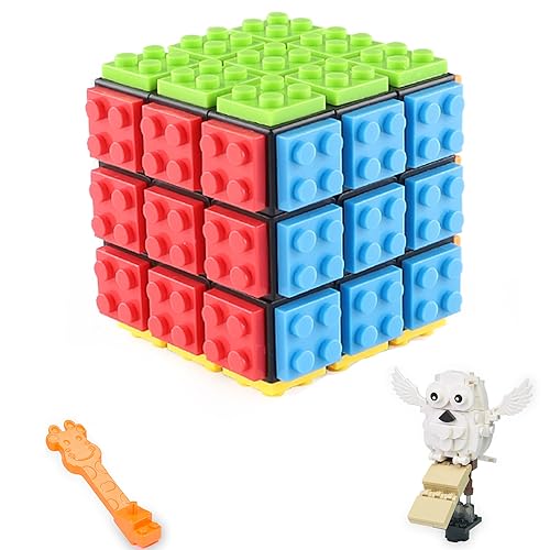 TaoLeLe 3x3 Build-on Brick Geschwindigkeitswürfel Spielzeug mit 88 Stück Eulen Mini Bausteinen Niedlichen Tier Sets Aufbaubarer 3D Zauberwürfel 3-in-1STEM-Spielzeug für Kinder und Erwachsene von TaoLeLe