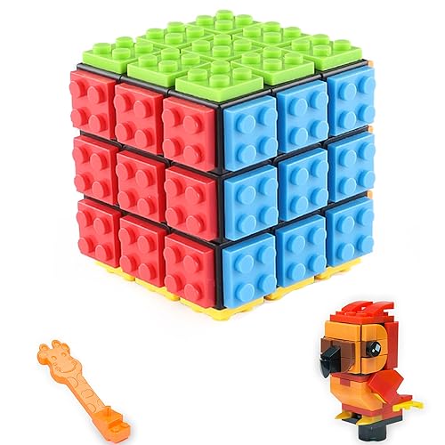 Taolele 3x3 Build-on Brick Speed Cube mit 88 Stück Papageien Mini Bausteinen Niedlichen Tier Sets Aufbaubarer 3D Zauberwürfel 3-in-1STEM-Spielzeug für Kinder und Erwachsene von TaoLeLe