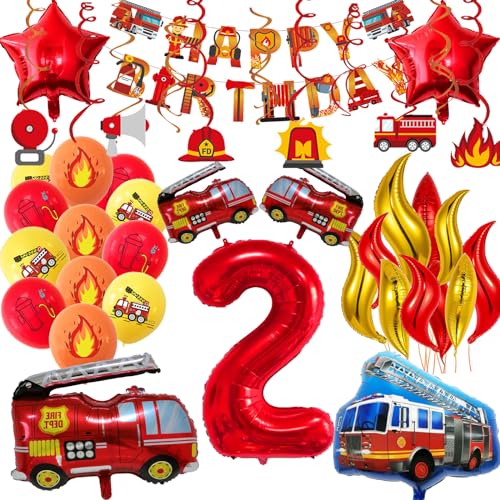 Feuerwehr Deko Kindergeburtstag, 2 Jahre Feuerwehr Geburtstag Deko, 42 Stück Geburtstags Dekorationen,Enthält banner, Feuerwehrauto ballon,Dedruckte luftballons,Flammen ballons,Swirl Decoration Feuerwehr Deko Kindergeburtstag, 2 Jahre Feuerwehr Geburtstag Deko, 42 Stück Geburtstags Dekorationen,Enthält banner, Feuerwehrauto ballon,Dedruckte luftballons,Flammen ballons,Swirl Decoration von TaoLiMuTX