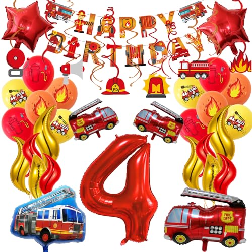 Feuerwehr Deko Kindergeburtstag, 4 Jahre Feuerwehr Geburtstag Deko, 42 Stück Geburtstags Dekorationen,Enthält banner, Feuerwehrauto ballon,Dedruckte luftballons,Flammen ballons,Swirl Decoration Feuerwehr Deko Kindergeburtstag, 4 Jahre Feuerwehr Geburtstag Deko, 42 Stück Geburtstags Dekorationen,Enthält banner, Feuerwehrauto ballon,Dedruckte luftballons,Flammen ballons,Swirl Decoration von TaoLiMuTX