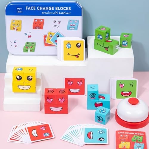 Holzwürfel Puzzle Spielzeug, Denkspiel Sensorik Bunte Zauberwürfel Baustein Spielzeug Pädagogisches Montessori Spielzeug für Kinder ab 3 Jahren, Interaktives Baustein Spielzeug mit Glocke und Sanduhr von Taoxee