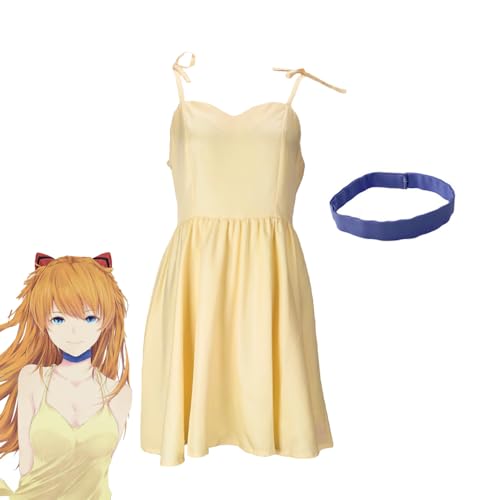 Taoyuany Asuka Langley Soryu Cosplay Kleid Asuka Kostüm - Gelb Slip Kleid Kurz Sommerkleid Damen Anime Cosplay Dress Frauen Süß Kleider von Taoyuany