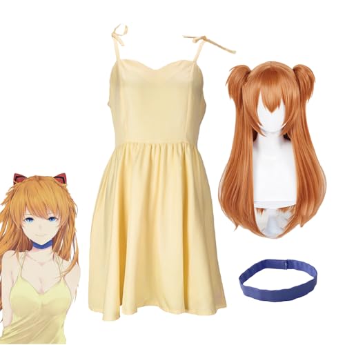 Taoyuany Asuka Langley Soryu Cosplay Kleid Asuka Kostüm - Gelb Slip Kleid Kurz Sommerkleid Damen Anime Cosplay Dress Frauen Süß Kleider von Taoyuany