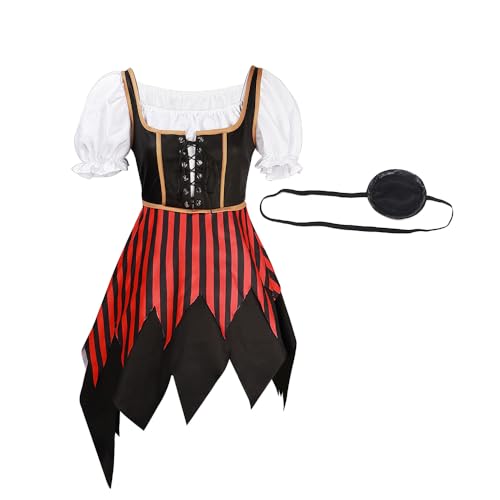 Taoyuany Mittelalter Damen Piratenkleid Mit Kopftuch Lidschatten Karneval Piraten Kostüm Women Pirate Dress Für Piraten Party Halloween von Taoyuany