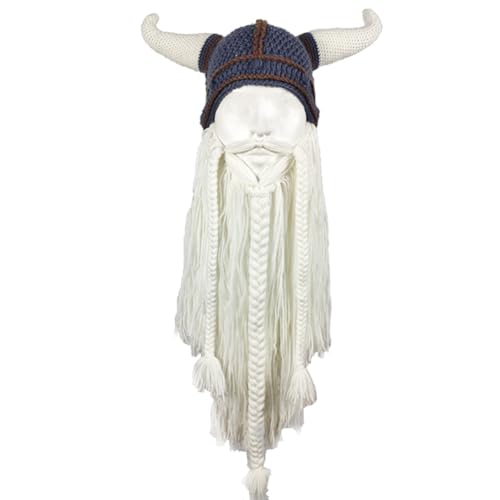 Taoyuany Wikinger Helm Strickmütze Mit Bart Mittelalter Cosplay Wikinger Stoff Hut Horn Mütze Für Halloween Karneval von Taoyuany