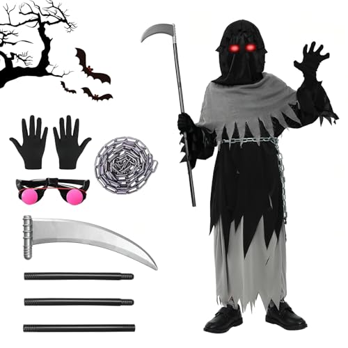 Taozoey Halloween Sensenmann Kostüm für Kinder Jungen, Zombie Cosplay (L) von Taozoey