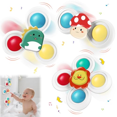 Tapvai 3 Stück Saugnapf Spielzeug Baby, Spinner Baby Lindert Angstzustände mit Saugnapf, Spielzeug Kinder Eingebaute Perlen, Fidget Spinner für 1-6 Jahre Geschenke für Badewanne 2(Ballstil) von Tapvai