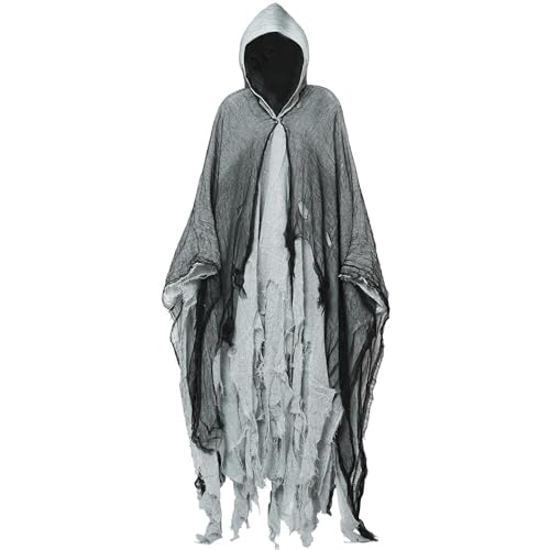 Halloween Costume Geister Umhang - Halloween Kostüm Gruselig, Sensenmann Kostüm Erwachsene, Gruselige Kostüme, Ghost Halloweenkostüm Für Damen Herren (Grau) von Tarange