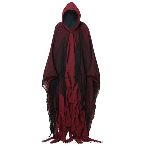 Halloween Costume Geister Umhang - Halloween Kostüm Gruselig, Sensenmann Kostüm Erwachsene, Gruselige Kostüme, Ghost Halloweenkostüm Für Damen Herren (Weinrot) von Tarange