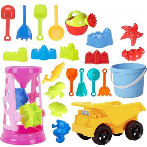 Sandspielzeug ab 1 Jahr, 23 PCS Sandspielzeug Set, Sandkasten Spielzeug für Kinder mit Strandauto, Sanduhr, Strandeimer und Schaufel für Sommerliches Strandspielzeug Set (Baufahrzeug) von Tarange
