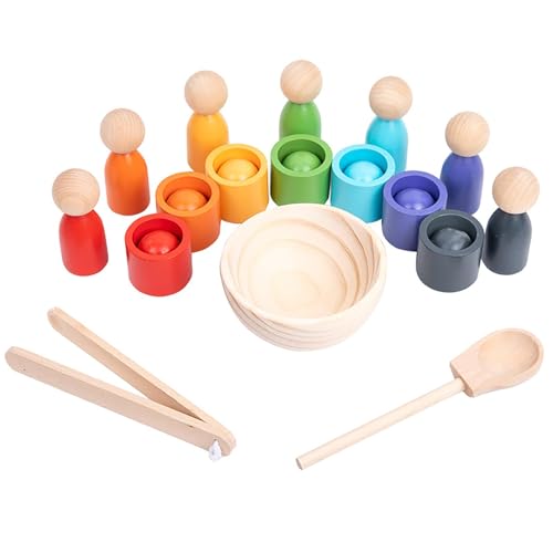 Tarange Montessori Spielzeug Ab 1 Jahr Sortierspiel, Montessori Regenbogen Holzspielzeug, Lernspielzeug Ab 2 Jahre, Baby Für Vorschule Farben Lernen Sorting Stacking Toys (A) von Tarange