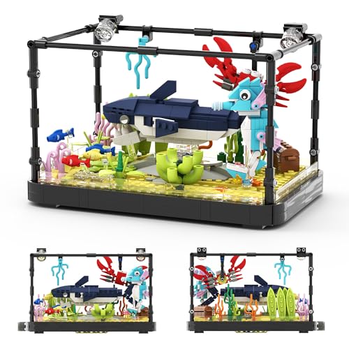Tarcury Kreatives Aquarium Bausteinspielzeug - 648-teiliges Haifisch-Aquariummodell mit Seepferdchen, Krabben, Korallen, Wasserpflanzen, Schatztruhe Kinder und Erwachsene von Tarcury