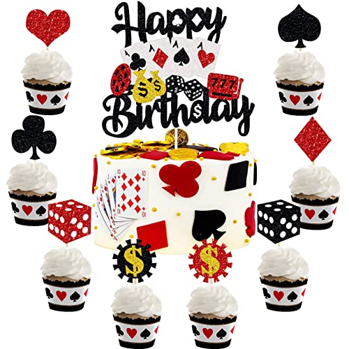 25 Casino Cupcake Topper Glitter Geburtstag Kuchen Dekoration Las Vegas Casino Nacht Thema Party Kuchendeko Zubehör von Tarklanda