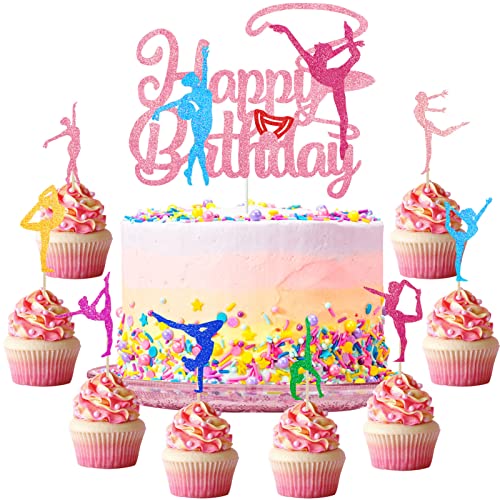 25 Stück Gymnastik Tortendeko Gymnastik Cupcake Toppers Glitzer Turnerin Mädchen Cake Topper für Fitnessstudio, Turnerin Mädchen Thema, Babyparty, Geburtstagsparty-Zubehör von Tarklanda