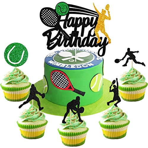 26 Stück Tennis Tortendeko Ball Cupcake Topper Sport Kuchen Dekoration für Thema Mann Junge Mädchen Party Geburtstagsparty Zubehör von Tarklanda