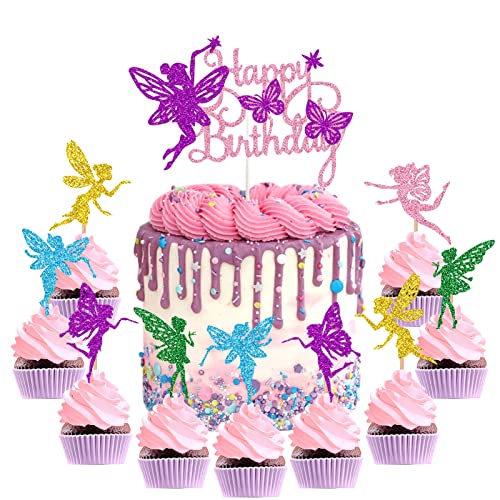 31 Stück Fee Cake Topper Tortendeko Geburtstag Fairy Kuchen Topper Mädchen Tortenstecker Dekoration Feen Geburtstag Tortendekoration Cupcake Topper für Kinder Mädchen Geburtstagsdeko von Tarklanda