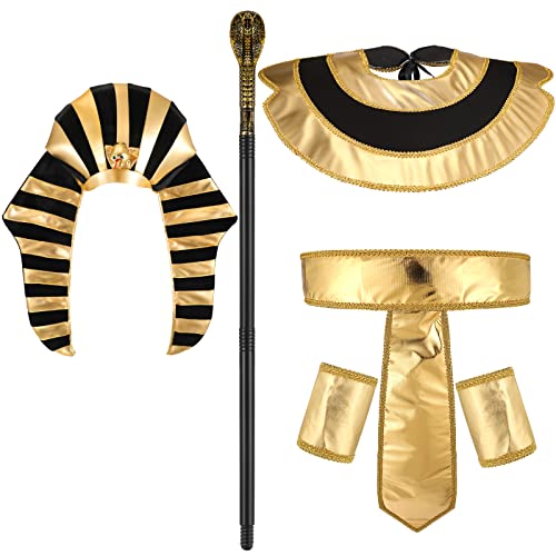 Tarpop 5 Stück Ägyptisches Kostüm Zubehör Set Pharao Hut Ägyptische Kragen Ägyptische Gürtel Manschetten Cobra Kopf Zepter für Männer Halloween King Tut Cosplay Rollenspiel Requisite Party Supplies von Tarpop