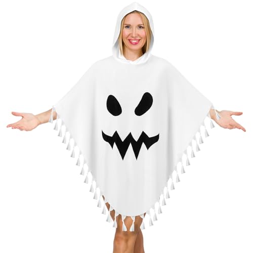 Tarpop Halloween-Geister-Kostüm mit Knoten-Quaste, gruseliger Boo Geistergesicht, Umhang mit gruseligem Poncho, Kapuzenumhang für Erwachsene, Trick or Treat Cosplay von Tarpop