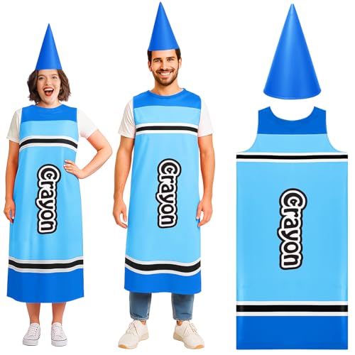 Tarpop Halloween-Kostüm für Erwachsene, Buntstiftkleid und lustiger Zwergkegel, Hut, Schulkostüme, Outfit für Lehrer, Cosplay, Blau, Crayon dress: about 50 x 23.6 inches von Tarpop