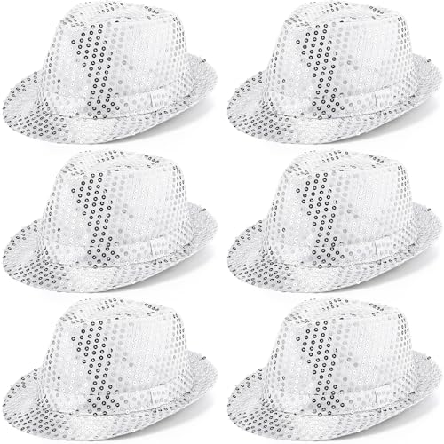 Tarpop Western-Paillettenhut, glitzernde Tanzhüte mit glänzenden Pailletten, für Damen und Herren, Weiß, 6 Stück von Tarpop