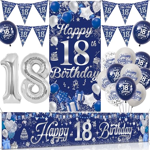 Tasoraor 18 Geburtstag Deko Junge Set - Blau Silber Geburtstagsdeko mit Große Happy 18 Birthday Banner, Konfetti Ballons Wimpel und XXL Zahlen Luftballon für 18 Geburtstag Dekoration Tasoraor 18 Geburtstag Deko Junge Set - Blau Silber Geburtstagsdeko mit Große Happy 18 Birthday Banner, Konfetti Ballons Wimpel und XXL Zahlen Luftballon für 18 Geburtstag Dekoration von Tasoraor