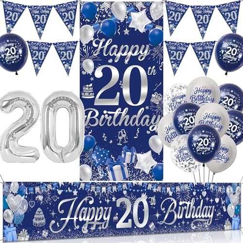 Tasoraor 20 Geburtstag Deko Mann Set - Blau Silber Geburtstagsdeko mit Große Happy 20 Birthday Banner, Konfetti Ballons Wimpel und XXL Zahlen Luftballon für Männer 20 Geburtstag Dekoration Tasoraor 20 Geburtstag Deko Mann Set - Blau Silber Geburtstagsdeko mit Große Happy 20 Birthday Banner, Konfetti Ballons Wimpel und XXL Zahlen Luftballon für Männer 20 Geburtstag Dekoration von Tasoraor