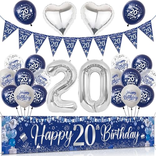 Tasoraor 20 Geburtstag Deko Mann Set - Blau Silber Große Happy 20 Birthday Banner, Konfetti Ballons Wimpel und XXL Zahlen Luftballon für Männer 20 Geburtstagsdeko Tasoraor 20 Geburtstag Deko Mann Set - Blau Silber Große Happy 20 Birthday Banner, Konfetti Ballons Wimpel und XXL Zahlen Luftballon für Männer 20 Geburtstagsdeko von Tasoraor