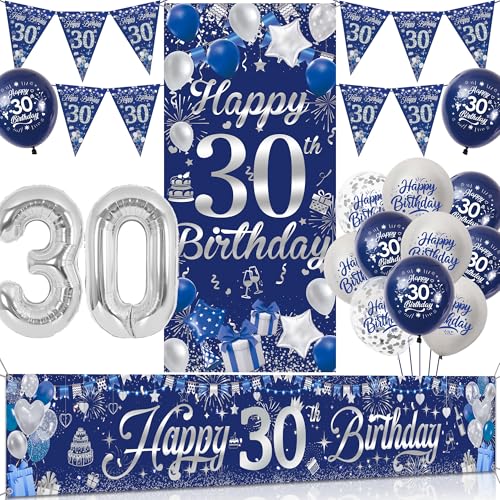 Tasoraor 30 Geburtstag Deko Mann Set - Blau Silber Geburtstagsdeko mit Große Happy 30 Birthday Banner, Konfetti Ballons Wimpel und XXL Zahlen Luftballon für Männer 30 Geburtstag Dekoration Tasoraor 30 Geburtstag Deko Mann Set - Blau Silber Geburtstagsdeko mit Große Happy 30 Birthday Banner, Konfetti Ballons Wimpel und XXL Zahlen Luftballon für Männer 30 Geburtstag Dekoration von Tasoraor