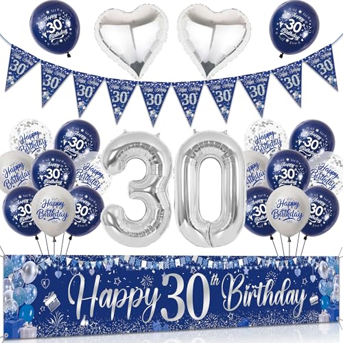Tasoraor 30 Geburtstag Deko Mann Set - Blau Silber Große Happy 30 Birthday Banner, Konfetti Ballons Wimpel und XXL Zahlen Luftballon für Männer 30 Geburtstagsdeko Tasoraor 30 Geburtstag Deko Mann Set - Blau Silber Große Happy 30 Birthday Banner, Konfetti Ballons Wimpel und XXL Zahlen Luftballon für Männer 30 Geburtstagsdeko von Tasoraor