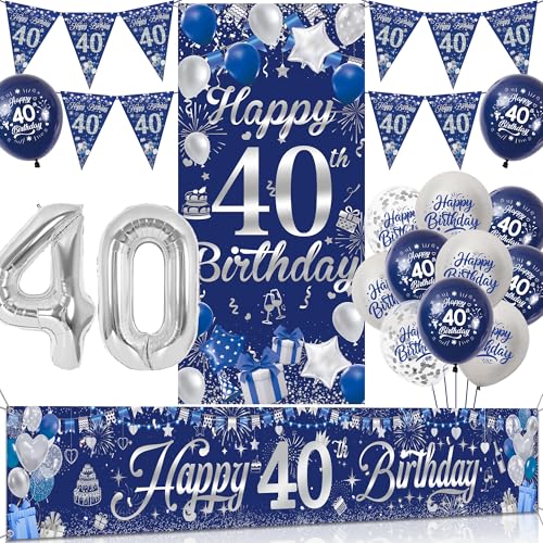 Tasoraor 40 Geburtstag Deko Mann Set - Blau Silber Geburtstagsdeko mit Große Happy 40 Birthday Banner, Konfetti Ballons Wimpel und XXL Zahlen Luftballon für Männer 40 Geburtstag Dekoration Tasoraor 40 Geburtstag Deko Mann Set - Blau Silber Geburtstagsdeko mit Große Happy 40 Birthday Banner, Konfetti Ballons Wimpel und XXL Zahlen Luftballon für Männer 40 Geburtstag Dekoration von Tasoraor