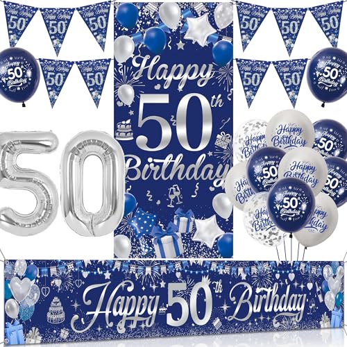 Tasoraor 50 Geburtstag Deko Mann Set - Blau Silber Geburtstagsdeko mit Große Happy 50 Birthday Banner, Konfetti Ballons Wimpel und XXL Zahlen Luftballon für Männer 50 Geburtstag Dekoration Tasoraor 50 Geburtstag Deko Mann Set - Blau Silber Geburtstagsdeko mit Große Happy 50 Birthday Banner, Konfetti Ballons Wimpel und XXL Zahlen Luftballon für Männer 50 Geburtstag Dekoration von Tasoraor