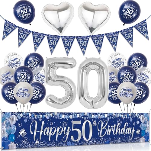 Tasoraor 50 Geburtstag Deko Mann Set - Blau Silber Große Happy 50 Birthday Banner, Konfetti Ballons Wimpel und XXL Zahlen Luftballon für Männer 50 Geburtstagsdeko Tasoraor 50 Geburtstag Deko Mann Set - Blau Silber Große Happy 50 Birthday Banner, Konfetti Ballons Wimpel und XXL Zahlen Luftballon für Männer 50 Geburtstagsdeko von Tasoraor