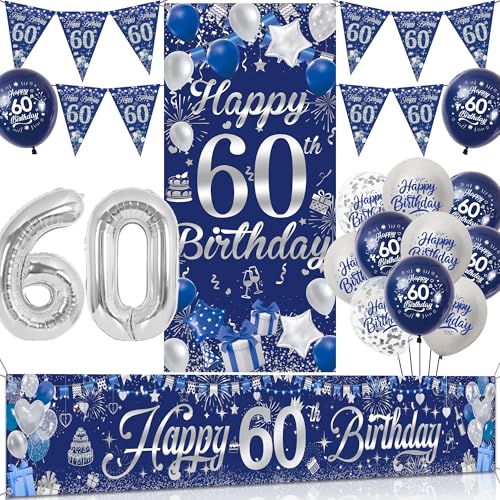 Tasoraor 60 Geburtstag Deko Mann Set - Blau Silber Geburtstagsdeko mit Große Happy 60 Birthday Banner, Konfetti Ballons Wimpel und XXL Zahlen Luftballon für Männer 60 Geburtstag Dekoration Tasoraor 60 Geburtstag Deko Mann Set - Blau Silber Geburtstagsdeko mit Große Happy 60 Birthday Banner, Konfetti Ballons Wimpel und XXL Zahlen Luftballon für Männer 60 Geburtstag Dekoration von Tasoraor
