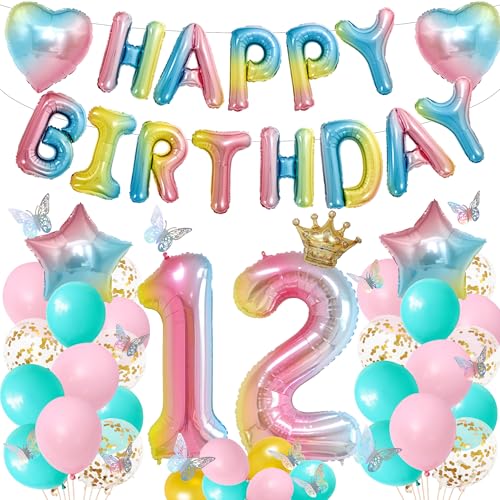 Tasoraor Luftballons 12. Geburtstag Deko Mädchen - 12 Geburtstagsdeko Happy Birthday Folienballon, Schmetterling Dekoration und XXL Zahlenballon für 12 Jahre Kindergeburtstag Tasoraor Luftballons 12. Geburtstag Deko Mädchen - 12 Geburtstagsdeko Happy Birthday Folienballon, Schmetterling Dekoration und XXL Zahlenballon für 12 Jahre Kindergeburtstag von Tasoraor