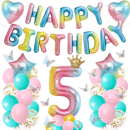 Tasoraor Luftballons 5. Geburtstag Deko Mädchen - 5 Geburtstagsdeko Happy Birthday Folienballon, Schmetterling Dekoration und XXL Zahlenballon für 5 Jahre Kindergeburtstag Tasoraor Luftballons 5. Geburtstag Deko Mädchen - 5 Geburtstagsdeko Happy Birthday Folienballon, Schmetterling Dekoration und XXL Zahlenballon für 5 Jahre Kindergeburtstag von Tasoraor