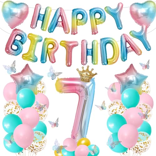 Tasoraor Luftballons 7. Geburtstag Deko Mädchen - 7 Geburtstagsdeko Happy Birthday Folienballon, Schmetterling Dekoration und XXL Zahlenballon für 7 Jahre Kindergeburtstag Tasoraor Luftballons 7. Geburtstag Deko Mädchen - 7 Geburtstagsdeko Happy Birthday Folienballon, Schmetterling Dekoration und XXL Zahlenballon für 7 Jahre Kindergeburtstag von Tasoraor
