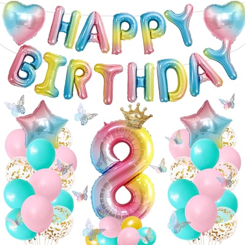 Tasoraor Luftballons 8. Geburtstag Deko Mädchen - 8 Geburtstagsdeko Happy Birthday Folienballon, Schmetterling Dekoration und XXL Zahlenballon für 8 Jahre Kindergeburtstag Tasoraor Luftballons 8. Geburtstag Deko Mädchen - 8 Geburtstagsdeko Happy Birthday Folienballon, Schmetterling Dekoration und XXL Zahlenballon für 8 Jahre Kindergeburtstag von Tasoraor