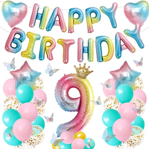 Tasoraor Luftballons 9. Geburtstag Deko Mädchen - 9 Geburtstagsdeko Happy Birthday Folienballon, Schmetterling Dekoration und XXL Zahlenballon für 9 Jahre Kindergeburtstag Tasoraor Luftballons 9. Geburtstag Deko Mädchen - 9 Geburtstagsdeko Happy Birthday Folienballon, Schmetterling Dekoration und XXL Zahlenballon für 9 Jahre Kindergeburtstag von Tasoraor