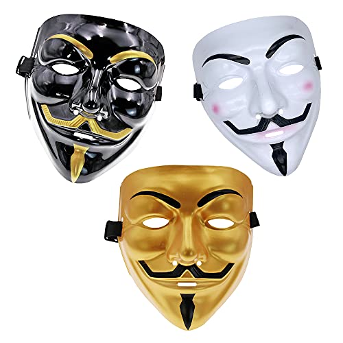 Anonymous Masken-set 3tlg In Gold, Schwarz & Weiß | Halloween Maske | Haus Des Geldes Maske | Maske Kostüm | Anonymous Maske | Game Master Maske | Joker Maske | Cro Maske | Vendetta Maske von Taswell