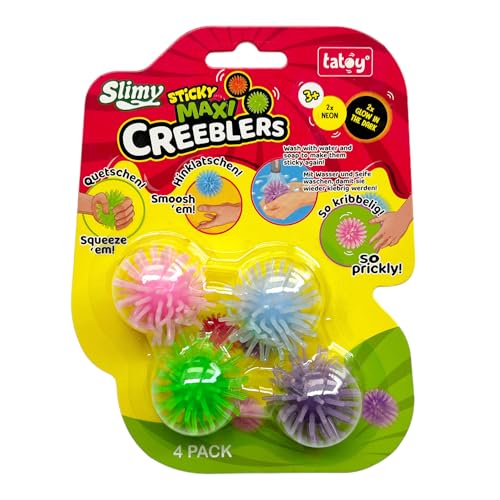 Tatoy Slimy Sticky Maxi Creeblers - die Original klebrigen Wandkrabbler 2 x Neon und 2 x GID in Maxigröße, klebrige Fensterläufer, Sensory Antistress Fidget für Kinder (ab 3 Jahre) von Tatoy