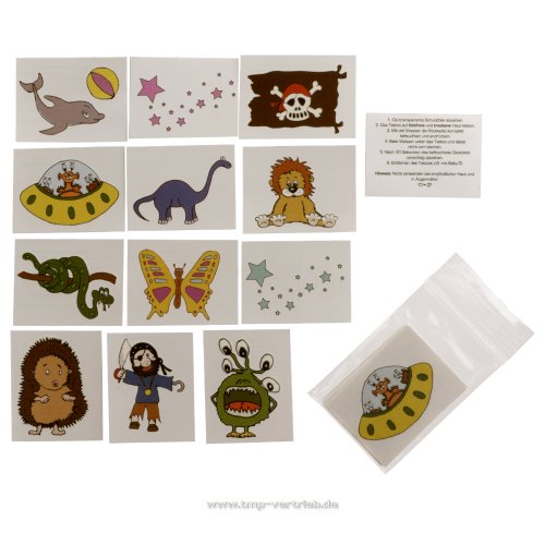 1 x Kinder Tattoo Set A - 12 Verschiedene Motive als Geschenk - No China (1) von Tattoodrucker