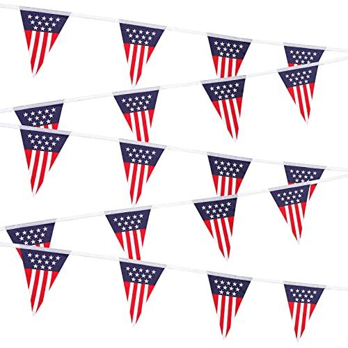 Tatuo Amerikanische USA Flaggen Wimpel Party Banner 10 m/ 33 Fuß Dekoration Zubehör USA Patriotisches Ammer Banner Unabhängigkeitstag Dekoration USA Wimpelkette Banner mit 20 Fahnen von Tatuo
